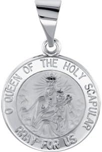 14K White Gold 14.75mm Round Hollow Scapular Medal