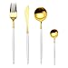 Stainless Steel Flatware Set, Morgiana 4-Piece Flatware Cutlery Set Including Fork Spoons Knife Tableware for Home,Hotel,Restaurant (White+Golden 1)