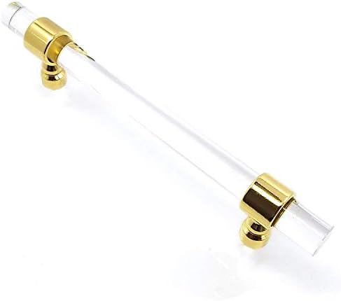 MOODSCUS 3.75" 5" 6.3" Lucite Drawer Pull Acrylic Gold Clear Dresser Pulls Cabinet Door Handles Bar Pull Knobs Bathroom Handle Hardware 96 128 160 mm,5.0"holetohole