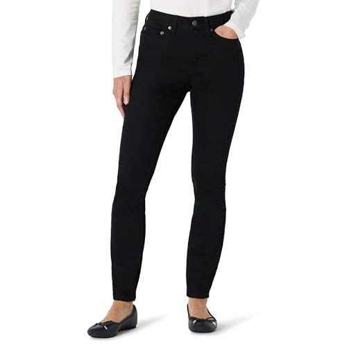 Amazon Essentials Women's High Stretch Mid-Rise Skinny Jeans, Black, 8 Long