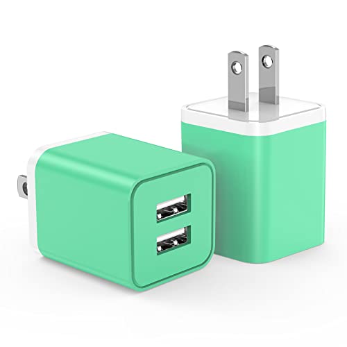 USB Charger Block 5V 2.4A,Cabepow [2Pack] Dual Port Charging Blocks,USB Wall Plug Adapter Cube Replacement for iPhone 14 13 12 Pro Max/Pro/XR/8/7/Plus,iPad/Air/Mini,Galaxy9/8(ETL Certified)-Green