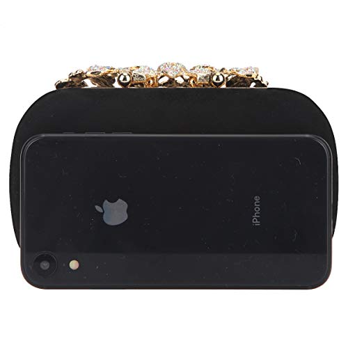 Fawziya Flower Purse With Rhinestones Velvet Clutch Evening Bags-Black - Thumbnail 4