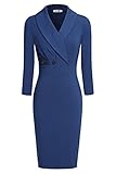 Ninedaily Women Lapel Neck Button 3/4 Sleeve Bodycon Wear to Work Pencil Dress