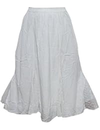 Women's Skirt Peasant Beach Boho White Embroidered Rayon Skirts