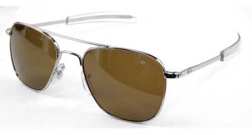 AO Eyewear Original Pilot 52mm Silver Frame Bayonet Temple Cosmetan Brown Glass Lens Sunglasses USMC USAF USN