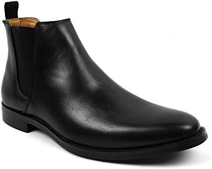Jaxson Men's Ankle Dress Boots Slip On Almond Round Toe Leather Chelsea JX-B1851A