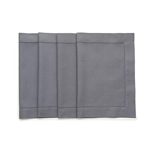 image for Solino Home Hemstitch Cotton Linen Placemats - 14 x 19 Inch, Set of 4 