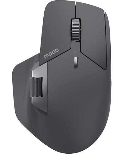 Rapoo MT760L Wireless Mouse Silent - USB Wireless 2.4G und Bluetooth Maus kabellos, bis 4000 DPI, leiser klick, Multi Device, Daumenscrollrad, Akku, fuer PC, Mac, grau-schwarz