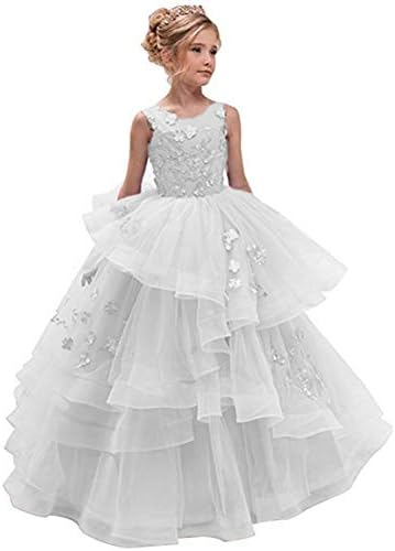 Adela Lace High Neck Pageant Dresses Ball Gown Hi-Low Appliques Kids Wedding First Communion Dress with Train AR028