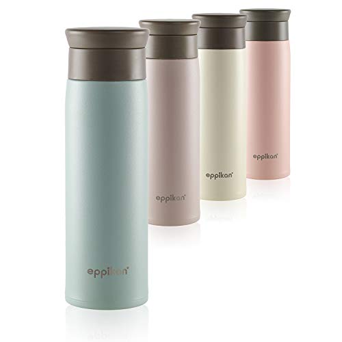eppikan eppiToGo Edelstahl Thermobecher- Isolierbecher, Kaffee-to-go Becher, 350 ml, 500 ml Travel Mug, Autobecher, auslaufsicher mit hygienischer 360°-Trinköffnung (Powder Green, 500 ml)