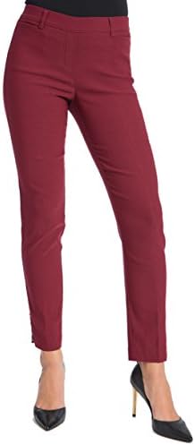 Faux Leather Trim Skinny Stretch Pants,Bordeaux,Medium