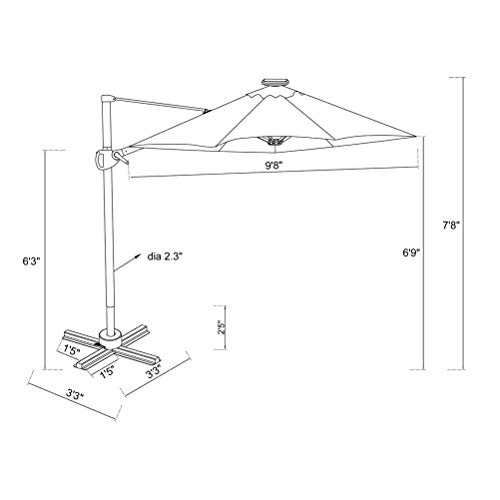 FLAME&SHADE 10 ft Cantilever Offset Outdoor Patio Umbrella with Solar LED Lights Base Stand Rotate and Tilt - Aqua Blue