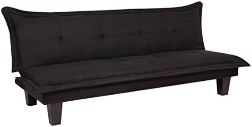 Black Convertible Foam Padded Futon Sofa Bed Couch Recliner Lounger Sleeper Home Living Room Bedroom Apartment Studio Modern Space Saving Furniture Decoration Multifunctional Guest Sleeping Bed