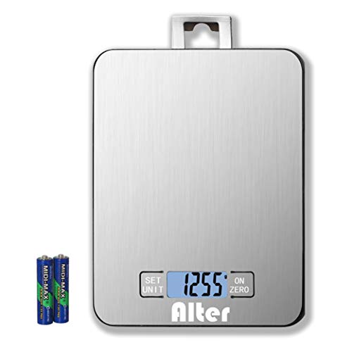 Digital Kitchen Scale Multi-Function Food Scale, 30 lb / 15 kg, Silver, Stainless Steel (Batteries Included)