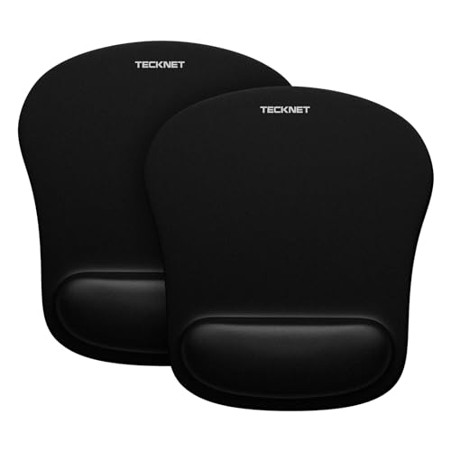 TECKNET Mouse Mat Wrist Support, 2 Packs Mouse Pad with Memory Foam, Black | Memory Foam, Anti-slip Rubber Base, Waterproof Surface Mouse Pad for Computer, Laptop, Office, Home and Travel