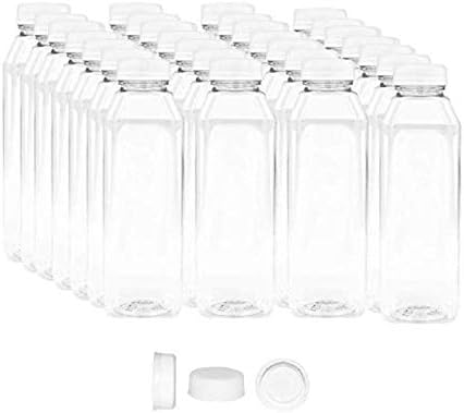 16 OZ Empty PET Plastic Juice Bottles - Pack of 30 Reusable Clear Disposable Plastic Bottles with White Tamper Evident Caps