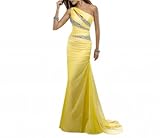 Dearta Women's Sheath One-Shoulder Sweep Train Evening Dress US 2 Yellow