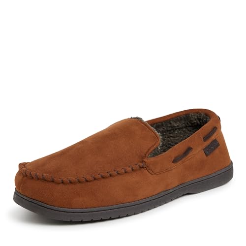 Dearfoams Men's Moccasin with Whipstitch Slipper, Chestnut Microsuede, 14/15 UK