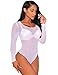 SEBOWEL Women Clubwear Long Sleeves Stretch Mesh See Through Jumpsuit Bodysuit Top Leotard White S