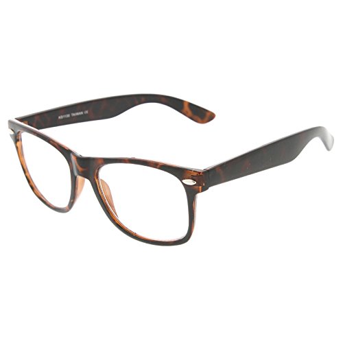 zeroUV - Standard Retro Clear Lens Nerd Geek Assorted Color Horn Rimmed Glasses (Tortoise Shell)