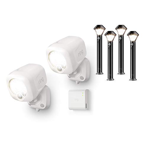 Introducing Ring Smart Lighting - Spotlight, White (Starter Kit: 2-pack) - bundle with 4 Pathlights, Black