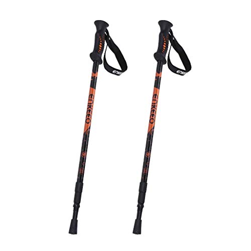 ENKEEO Trekking Poles Anti Shock & Quick Lock Hiking Poles Ultralight Collapsible Trail Walking Stick with Durable Aluminum (Black and Orange, 1 Pair / 2 Pack)