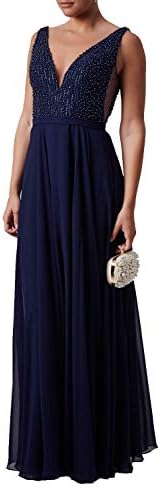Mascara Navy MC181286BM Side Vent Pearls Dress