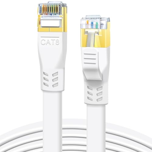 DDMALL Lan Kabel CAT 8-0,5m 1m 2m 3m 5m 6m 8m 10m 15m 20meter Netzwerkkabel, Hochgeschwindigkeit 40Gbps 2000MHz Enternet Kabel, Gigabit Internet Kabel für Gaming, Modem, Router, PC (0,5 Meter/Weiß) thumbnail 1