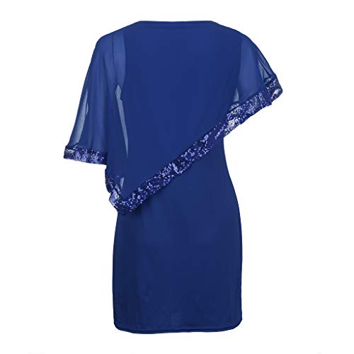 TIFENNY Women Business Plus Size Shawl Cold Shoulder Overlay Asymmetric Chiffon Strapless Sequins Dress Fashion Party Dresses Blue