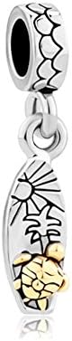 LuckyJewelry Sun &amp; Tree Gold Sea Turtles Love Beach Surfboard Dangle Charm Bead For Bracelets