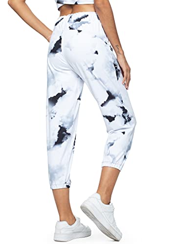 Joggers for Women Sweatpants-Elastic Waist Comfy Lounge Workout Sport Yoga Pants with Pockets(Splash-Ink White S)