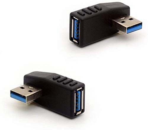 90° Angled USB 3.0 Adapter 90 Degree USB Connector Extender Right Angle USB Type A Male to Type A Female Plug Coupler 2Pcs (Left and Right)