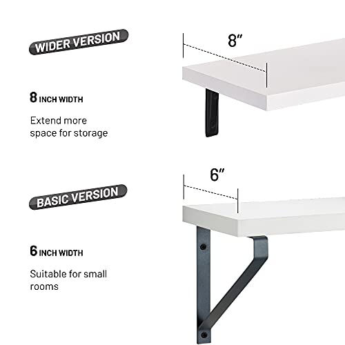 Labcosi White Rustic Wood Wide Floating Shelves for Wall, 8 Inch Deep