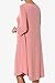 TheMogan Women's Casual Long Sleeve Boat Neck Knee Length Pocket A-Line Swing T-Shirt Dress
