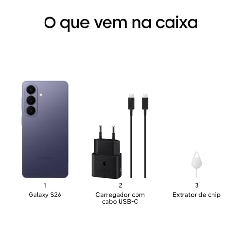 Celular Samsung Galaxy S26 5G, 256GB, 12GB RAM, Câmera Tripla de 50+12+10, Tela Grande de 6.3" - Azul