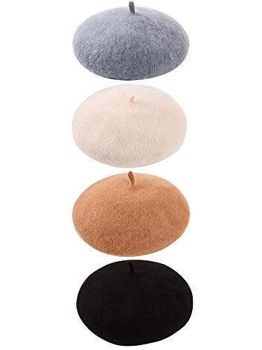 Trounistro 4 Pack Beret Hat French Beret Cap Winter Fashion Solid Color Hat for Women Girls Lady (Color Set 1)