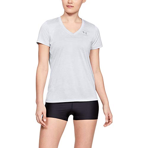 Under Armour Women's Tech V-Neck Twist Short Sleeve T-Shirt, Halo Gray (014)/Metallic Silver, X-Small