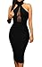 Sexy Womens Mock Neck Sheer Peep Hole Party Club Midi Dress (Medium, Black)