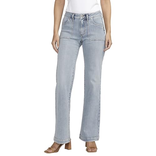Silver Jeans Co. Women’s Suki Mid Rise Curvy Fit Trouser Leg Jeans, Indigo