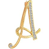 DSADKI A-Z Lette Brooch 26 Initial Pins Gold Plated Metal Brooches - Clear Crystal Rhinestone Brooch Breastpin for Women