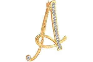 DSADKI A-Z Lette Brooch 26 Initial Pins Gold Plated Metal Brooches - Clear Crystal Rhinestone Brooch Breastpin for Women