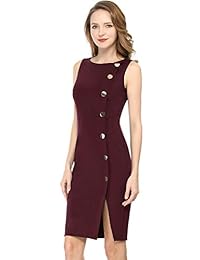 Allegra K Vestido de mujer con botones, sin mangas, con abertura, elástico, para oficina
