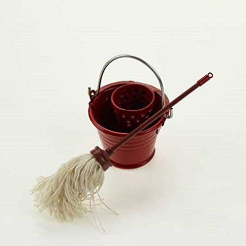 yanQxIzbiu Premium Dollhouse Accessories Miniature Cleaning Water Bucket Mop Mini Decor Toy Gift - Red - Thumbnail 4