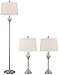 Barnes and Ivy Mason Traditional 3 Piece Table Floor Lamp Set Brushed Nickel Metal White Drum Shade Decor for Living Room Bedroom House Bedside Nightstand Home Office Reading Entryway Family