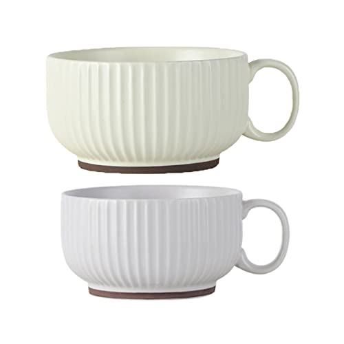 Oidium Coffee Mugs Set of 2,14 oz Coffee Tea Cups Ceramic with Handle,Soup Mug,Ceramic Coffee Mugs for Cappuccino,Milk,Cereal,Yogurt,Hot or Cold Beverages (grayish-white/light yellow)