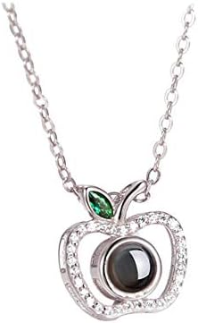 Women Girls Jewellery Woman Girls Love Apple Sterling Silver Necklace Pendant 100 Languages Necklace I Love You Nano Technology Memory Love Couples Necklace Valentine's Day Present for Valentine/Birth