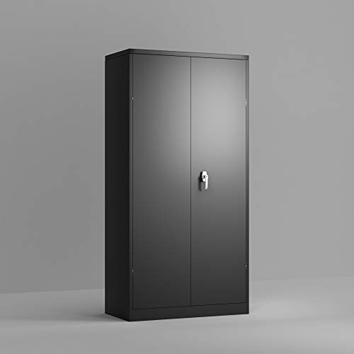 Lockable 2-Door Steel Storage Cabinet with 4 Adjustable Shelves, Black