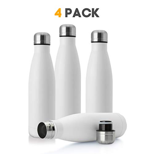 Water Bottle Stainless Steel Vacuum Insulated Double Walled Cola Shape Thermoses (White-4)