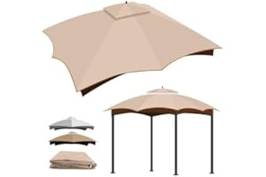 QDRECLOD Replacement Gazebo Canopy Top 10 x 12 for Lowe's Allen Roth Gazebo, Double-Tier Gazebo Roof Cover with Air Vent,Heavy Duty Canopy Roof Gazebo Top 10X12 Gazebo Cover (Beige)