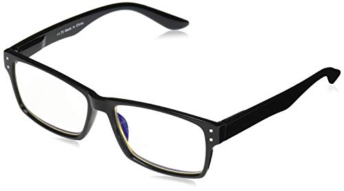 Inner Vision Eye Strain Relief Computer Screen Reading Glasses w/Case - Anti Blue Light, Anti Glare, Scratch Resistant, Spring Hinges - Unisex, (1.75 x Magnification), Black